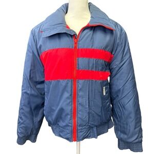Vintage 80s Windbreaker Puffer Jacket Blue Red Nylon Colorblock M
